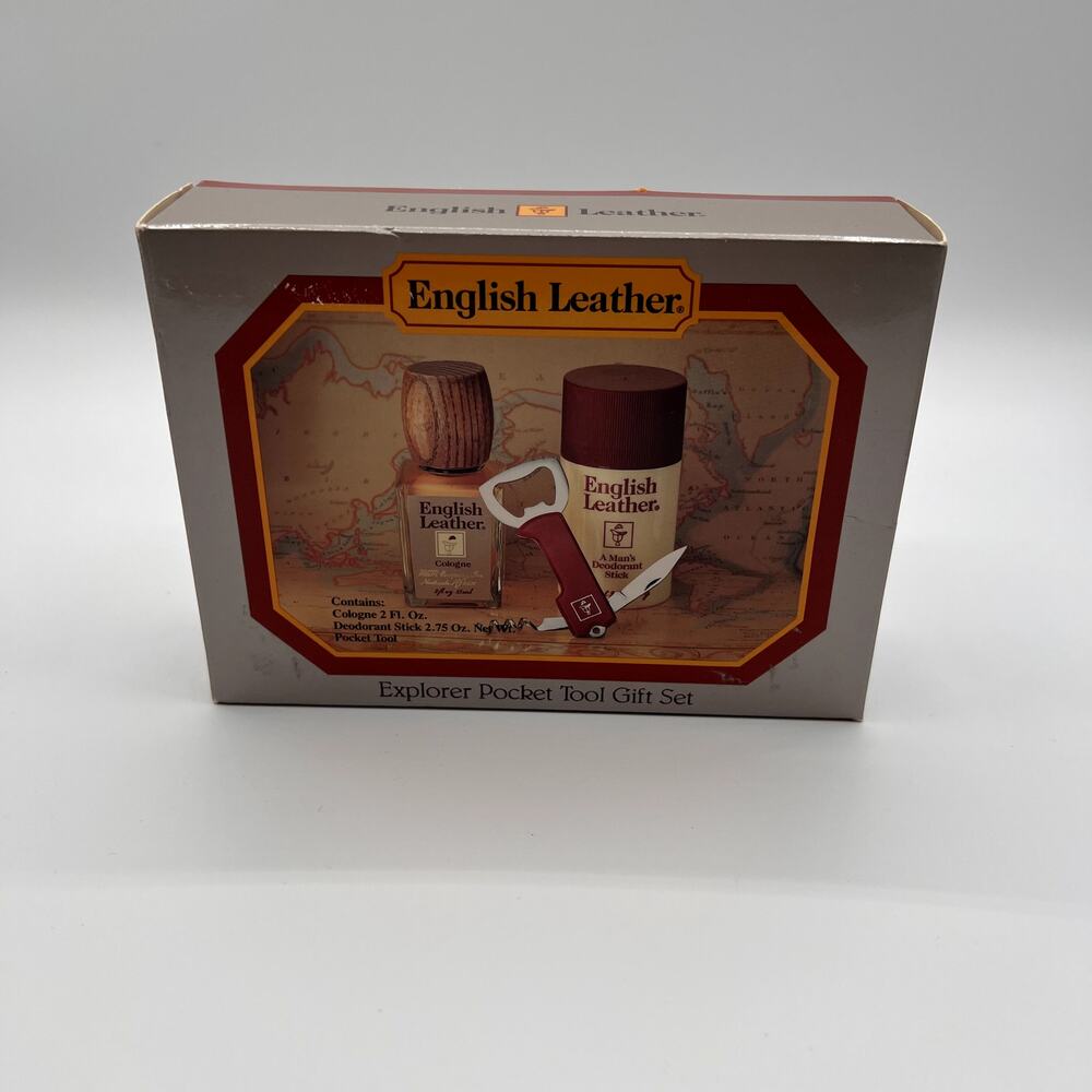 ENGLISH LEATHER Explorer Vtg Pocket Tool Gift Set Cologne Deodorant NIB